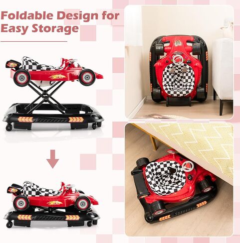 BABY JOY 4-in-1 Baby Walker, Foldable Activity Walker with Adjustable Height, Music & Lights, Anti-Rollover, Toddler Push Walker, Baby Walker with Wheels for Boys Girls 6-14 Months (Red) in Saudi Arabia