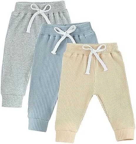 3Packs Unisex Baby Clothes Toddler Baby Boy Girl Joggers Pants Solid Drawstring Sweatpants Fall Winter Outfit in Kuwait