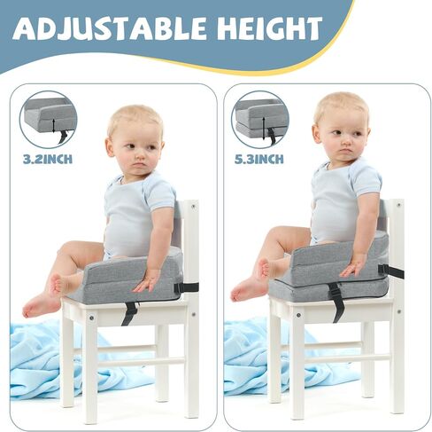 ROYALAY Toddler Booster Seat for Dining Table, Adjustable Height Booster Seat Pad for Kids Chair, 5.3inch Portable Booster Cushion with Straps, Travel Booster Seats for Baby Child Boys Girls(Grey) in Saudi Arabia