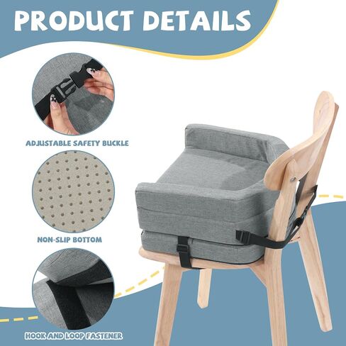 ROYALAY Toddler Booster Seat for Dining Table, Adjustable Height Booster Seat Pad for Kids Chair, 5.3inch Portable Booster Cushion with Straps, Travel Booster Seats for Baby Child Boys Girls(Grey) in Saudi Arabia