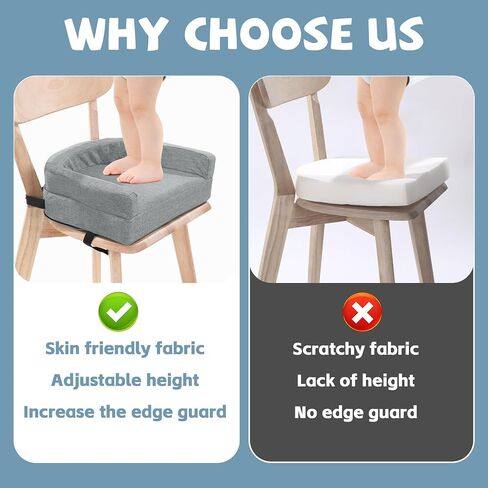 ROYALAY Toddler Booster Seat for Dining Table, Adjustable Height Booster Seat Pad for Kids Chair, 5.3inch Portable Booster Cushion with Straps, Travel Booster Seats for Baby Child Boys Girls(Grey) in Saudi Arabia