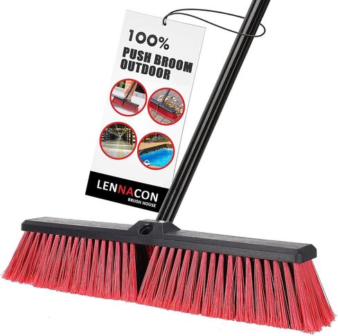 18" Push Broom Outdoor Heavy Duty, Snow Broom with Long Handle, Shop Broom Garage Push Broom for Garden, Patio, Garage, Bathroom, Kitchen, Tub, Carpet, Tile, Deck, Concrete, Industrial (Yellow) in Saudi Arabia