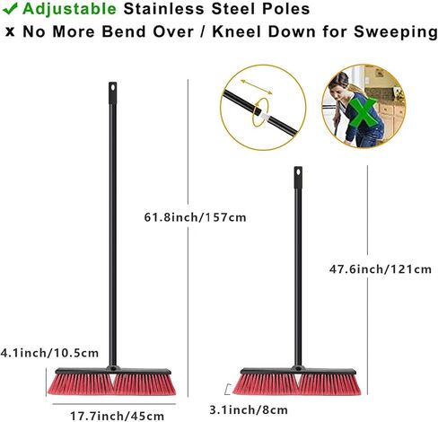 18" Push Broom Outdoor Heavy Duty, Snow Broom with Long Handle, Shop Broom Garage Push Broom for Garden, Patio, Garage, Bathroom, Kitchen, Tub, Carpet, Tile, Deck, Concrete, Industrial (Yellow) in Saudi Arabia