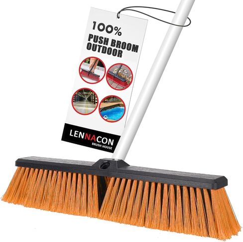 18" Push Broom Outdoor Heavy Duty, Snow Broom with Long Handle, Shop Broom Garage Push Broom for Garden, Patio, Garage, Bathroom, Kitchen, Tub, Carpet, Tile, Deck, Concrete, Industrial (Yellow) in Saudi Arabia