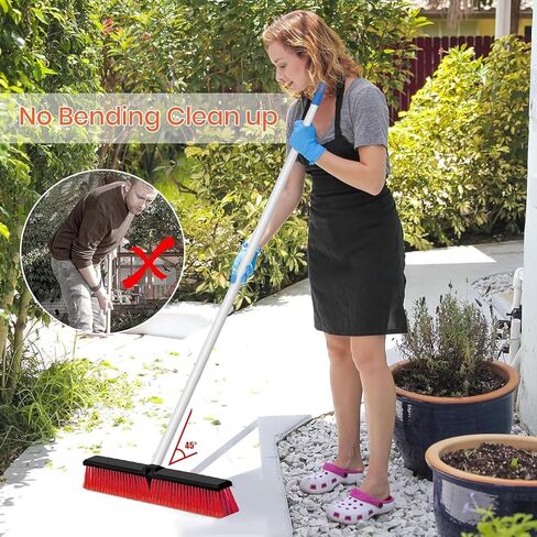 18" Push Broom Outdoor Heavy Duty, Snow Broom with Long Handle, Shop Broom Garage Push Broom for Garden, Patio, Garage, Bathroom, Kitchen, Tub, Carpet, Tile, Deck, Concrete, Industrial (Yellow) in Saudi Arabia