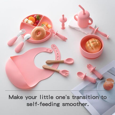 Silicone Baby Feeding Set,13PCS Baby Feeding Essentials with Suction Bowl and Plate,Spoons & Forks,Bib & Cup,Baby Toothbrush,Baby Led Weaning Supplies for 6+ Months,Baby Eating Essentials (Blue) in Saudi Arabia
