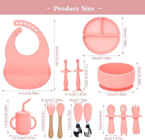 Silicone Baby Feeding Set,13PCS Baby Feeding Essentials with Suction Bowl and Plate,Spoons & Forks,Bib & Cup,Baby Toothbrush,Baby Led Weaning Supplies for 6+ Months,Baby Eating Essentials (Blue) in Saudi Arabia