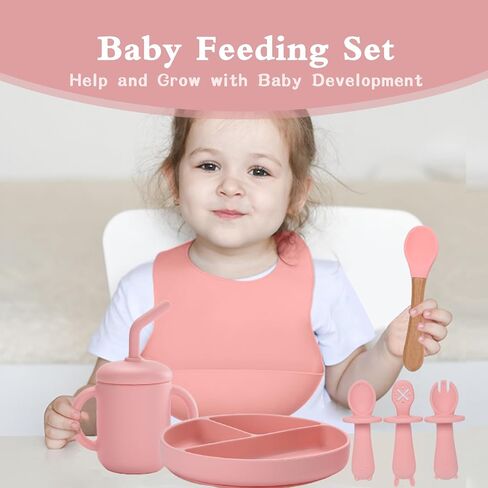 Silicone Baby Feeding Set,13PCS Baby Feeding Essentials with Suction Bowl and Plate,Spoons & Forks,Bib & Cup,Baby Toothbrush,Baby Led Weaning Supplies for 6+ Months,Baby Eating Essentials (Blue) in Saudi Arabia