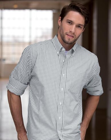 Vantage Apparel Men's Collegiate Easy-Care Long Sleeve Gingham Check Button Down Shirt, Arizona State Sun Devils, Maroon, Medium in Saudi Arabia