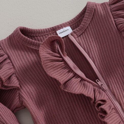 MoZiKQin Newborn Baby Girl Ruffle Romper Knit Sweater Onesie Jumpsuit Long Sleeve Zipper Romper Solid Fall Winter Outfits in Kuwait