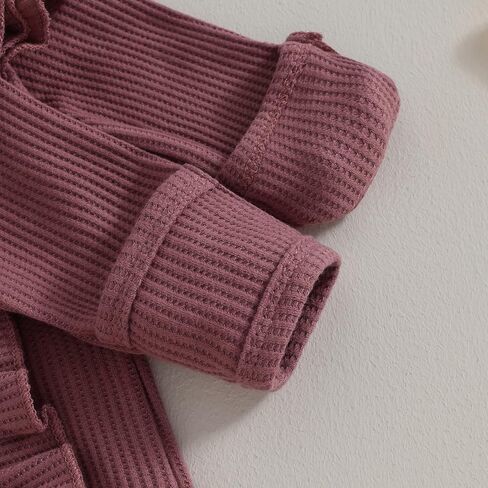 MoZiKQin Newborn Baby Girl Ruffle Romper Knit Sweater Onesie Jumpsuit Long Sleeve Zipper Romper Solid Fall Winter Outfits in Kuwait