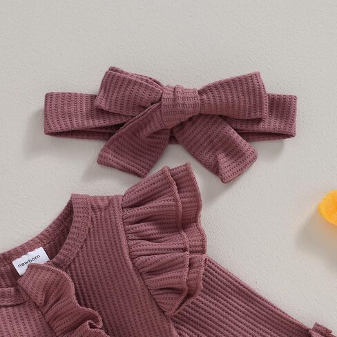 MoZiKQin Newborn Baby Girl Ruffle Romper Knit Sweater Onesie Jumpsuit Long Sleeve Zipper Romper Solid Fall Winter Outfits in Kuwait