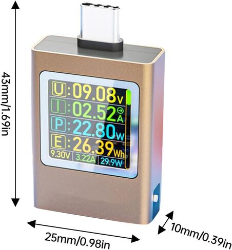 diymore USB C Power Meter,Digital Multimeter,USB C Tester Power Meter,Type C Voltage and Current Tester Meter,Working Time Ammeter Voltmeter USB Cable Charger Detector Color LED Display in Saudi Arabia