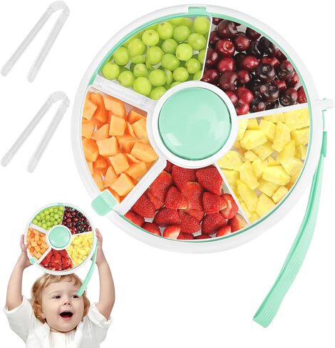 Kids Snack Spinner with Hand Strap and 2 Clips,Reusable Snack Container,360°Rotating Snack Box Snack Spinner Bundle with 5 Compartment Dispenser and Lid for Home,Travel,Leakproof Spill-Proof in Saudi Arabia