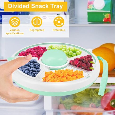 Kids Snack Spinner with Hand Strap and 2 Clips,Reusable Snack Container,360°Rotating Snack Box Snack Spinner Bundle with 5 Compartment Dispenser and Lid for Home,Travel,Leakproof Spill-Proof in Saudi Arabia