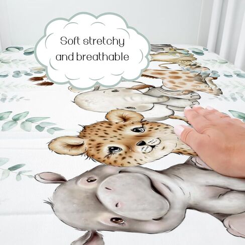 HawSkgFub Safari Jungle African Animals Eucalyptus Leaf Fitted Standard Baby Crib Sheet, Giraffe Lion Tiger Elephant Zebra Toddler Mattress Cover, Soft Stretchy Nursery Bed Sheets Kids Gift 52" x 28" in Saudi Arabia