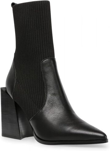 Womens Chunky Stacked Heel Ankle Boots Pointed Toe Booties Slip On Ribbed Knit Sock Boot in Kuwait
