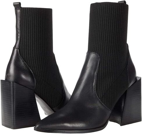 Womens Chunky Stacked Heel Ankle Boots Pointed Toe Booties Slip On Ribbed Knit Sock Boot in Kuwait