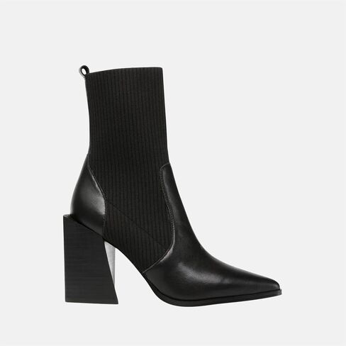 Womens Chunky Stacked Heel Ankle Boots Pointed Toe Booties Slip On Ribbed Knit Sock Boot in Kuwait