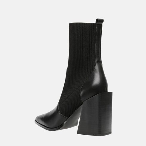 Womens Chunky Stacked Heel Ankle Boots Pointed Toe Booties Slip On Ribbed Knit Sock Boot in Kuwait