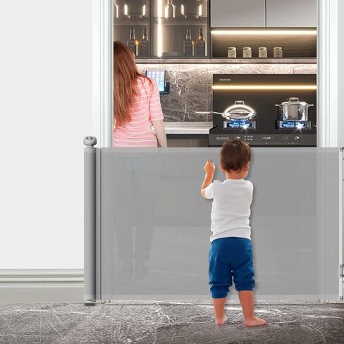 Retractable Baby Gate or Dog Gate, Retractable Pet Gate, 33" Tall, Extends to 55" Wide, Safety for Kids and Pets,Cat Gates, Mesh Safety Gates for Stairs, Indoor, Outdoor, Doorways, Hallways(Gray) in Saudi Arabia