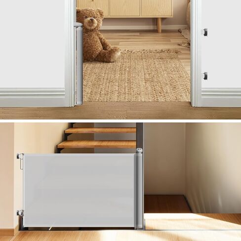 Retractable Baby Gate or Dog Gate, Retractable Pet Gate, 33" Tall, Extends to 55" Wide, Safety for Kids and Pets,Cat Gates, Mesh Safety Gates for Stairs, Indoor, Outdoor, Doorways, Hallways(Gray) in Saudi Arabia