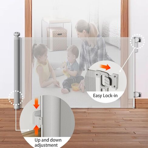 Retractable Baby Gate or Dog Gate, Retractable Pet Gate, 33" Tall, Extends to 55" Wide, Safety for Kids and Pets,Cat Gates, Mesh Safety Gates for Stairs, Indoor, Outdoor, Doorways, Hallways(Gray) in Saudi Arabia