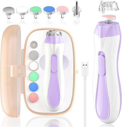 Baby Nail File Electric Baby Nail Care Set with LED Light, Baby Nail Clipper Electric for Newborn/Infants/Adults Toenails and Fingernails, 7 Grinding Head Replacement Pads, Green in Saudi Arabia
