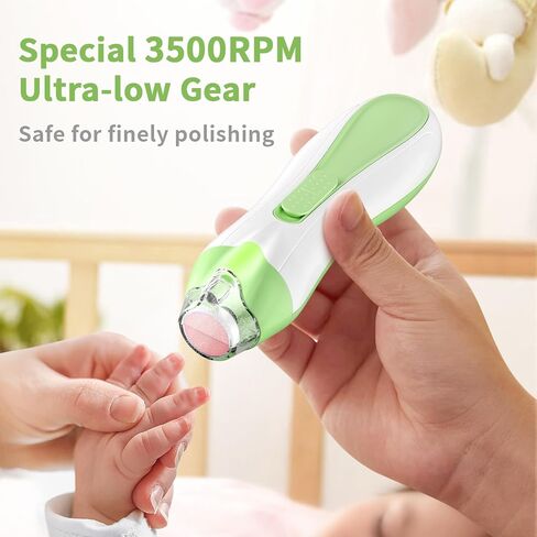 مجموعة مبرد أظافر الأطفال الكهربائية للعناية بأظافر الأطفال مع ضوء LED، مقص أظافر الأطفال الكهربائي لحديثي الولادة/الرضع/البالغين لأظافر القدمين والأظافر، 7 وسادات بديلة لرأس الطحن، أخضر in Kuwait