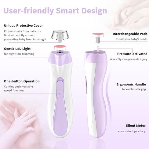 Baby Nail File Electric Baby Nail Care Set with LED Light, Baby Nail Clipper Electric for Newborn/Infants/Adults Toenails and Fingernails, 7 Grinding Head Replacement Pads, Green in Saudi Arabia