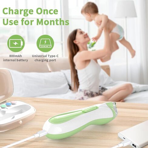 مجموعة مبرد أظافر الأطفال الكهربائية للعناية بأظافر الأطفال مع ضوء LED، مقص أظافر الأطفال الكهربائي لحديثي الولادة/الرضع/البالغين لأظافر القدمين والأظافر، 7 وسادات بديلة لرأس الطحن، أخضر in Kuwait