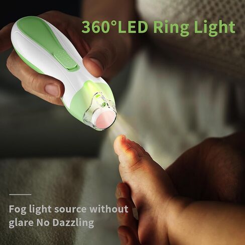 مجموعة مبرد أظافر الأطفال الكهربائية للعناية بأظافر الأطفال مع ضوء LED، مقص أظافر الأطفال الكهربائي لحديثي الولادة/الرضع/البالغين لأظافر القدمين والأظافر، 7 وسادات بديلة لرأس الطحن، أخضر in Kuwait