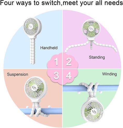 WiHoo Mini Handheld Stroller Fan,Personal Portable Car Seat Baby Fan with Flexible Tripod Fix on Stroller,USB or Battery Operated Desk Fan Adjustable 3 Speeds for Travel Treadmill Golf Cart in Saudi Arabia