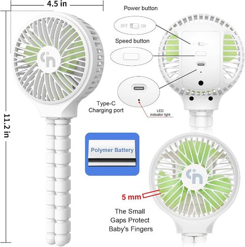 WiHoo Mini Handheld Stroller Fan,Personal Portable Car Seat Baby Fan with Flexible Tripod Fix on Stroller,USB or Battery Operated Desk Fan Adjustable 3 Speeds for Travel Treadmill Golf Cart in Saudi Arabia