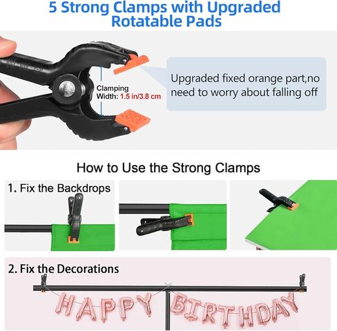 HEMMOTOP Portable T Shape Backdrop Stand 7x5 ft, Adjustable Green Screen Stand only, Photo Background Support Stand with 5 Clip Clamps and Carry Bag for Video Studio Parties Photoshoot in Kuwait