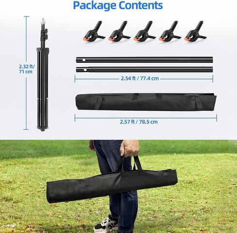 HEMMOTOP Portable T Shape Backdrop Stand 7x5 ft, Adjustable Green Screen Stand only, Photo Background Support Stand with 5 Clip Clamps and Carry Bag for Video Studio Parties Photoshoot in Kuwait