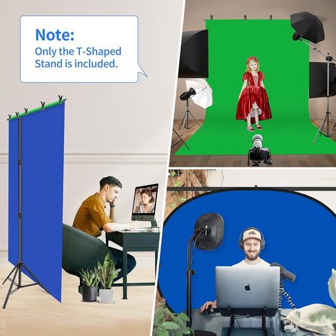 HEMMOTOP Portable T Shape Backdrop Stand 7x5 ft, Adjustable Green Screen Stand only, Photo Background Support Stand with 5 Clip Clamps and Carry Bag for Video Studio Parties Photoshoot in Kuwait