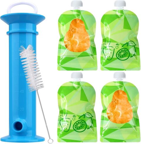 Juome 6Pcs Set Baby Food Pouch Maker, Baby Food Pouches Refillable Kit, Reusable Squeeze Pouches for Kids Toddlers, Puree Filler with Bottom Double Lock Zipper in Saudi Arabia
