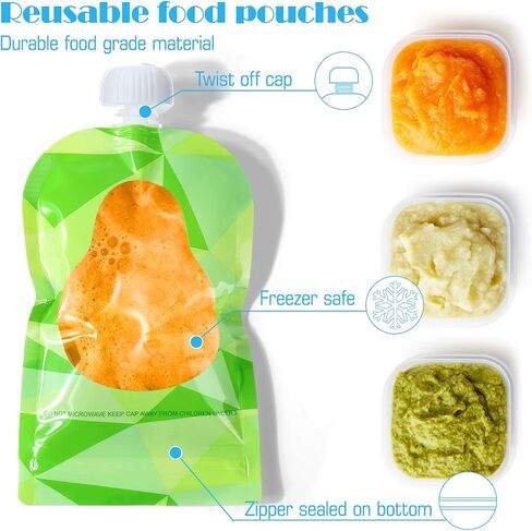 Juome 6Pcs Set Baby Food Pouch Maker, Baby Food Pouches Refillable Kit, Reusable Squeeze Pouches for Kids Toddlers, Puree Filler with Bottom Double Lock Zipper in Saudi Arabia