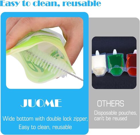 Juome 6Pcs Set Baby Food Pouch Maker, Baby Food Pouches Refillable Kit, Reusable Squeeze Pouches for Kids Toddlers, Puree Filler with Bottom Double Lock Zipper in Saudi Arabia