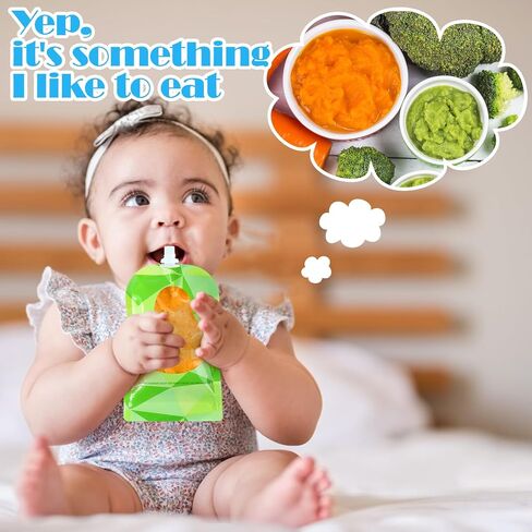 Juome 6Pcs Set Baby Food Pouch Maker, Baby Food Pouches Refillable Kit, Reusable Squeeze Pouches for Kids Toddlers, Puree Filler with Bottom Double Lock Zipper in Saudi Arabia