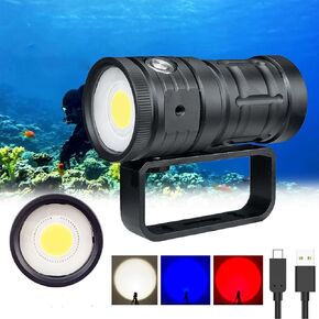 D16 15000 Lumens Round Electric Dive Light, Blue & Red Light, 6500K Beam, Ball Joint & Handle Bracket, Perfect for Underwater Photography