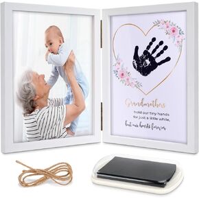 Family Handprint Kit, DIY Craft Keepsake Wooden Frame, Grandma Christmas Gifts, Baby Hand and Footprint Kit, Unique Gifts for Grandmother Mother's Day Birthday Christmas, Family Keepsake Frame
