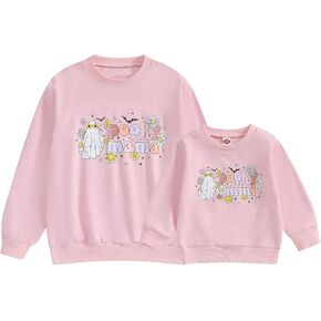 Mommy and Me Family Matching Outfits Halloween Bat Ghost Print Sweatshirt Long Sleeve Pumpkin Pullover Tops Clothes
