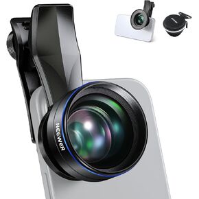 NEEWER PRO 1.55x Anamorphic Phone Lens with Blue Flare, 17mm Lens Clamp and 72mm Lens Filter Adapter Ring, Compatible with iPhone Samsung, Cinematic Wide Screen and Pro Video Effects, LS-43 PRO