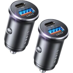 LISEN 2-Pack USB C Car Charger Adapter Fast Charge, 48W All Metal Cigarette Lighter USB Charger Smallest Flush Fit Car Charger USB C for iPhone 14 Pro Max 13 12 Galaxy S23/22 Pixel iPad Orange