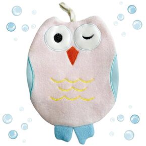 Olivia The Owl Washcloth - Animal Shape Cotton Mitt - Bath Glove for Kids - Bath Towel Gloves - Cute Glove - Puppet Bath Glove (Pink, Blue)