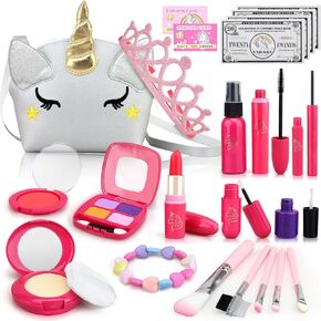 Girl Pretend Makeup for Toddlers - Woumserta Kids Play Makeup for Little Girls Age 2 3 4 5 6 with Unicorn Purse, Toddler Makeup Kit Include Cute Cosmetic Set, Fake Make Up Toy for Girls Birthday Gifts