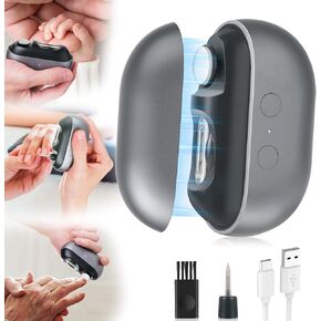 Electric Nail Clipper with LED Light, 2 Speeds Nail File & Baby Automatic Nail Clipper, 3 in 1 Design, USB Rechargeable Safety Fingernail Trimmer for Baby, Kids, Seniors, Caregivers (Silver-Black)