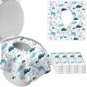 Disposable Toilet Seat Covers for Kids & Adults,Protect from Public Toilets While Potty Training or Travel - Extra Large, Waterproof, Portable -Blue Dinosaur (60pack）